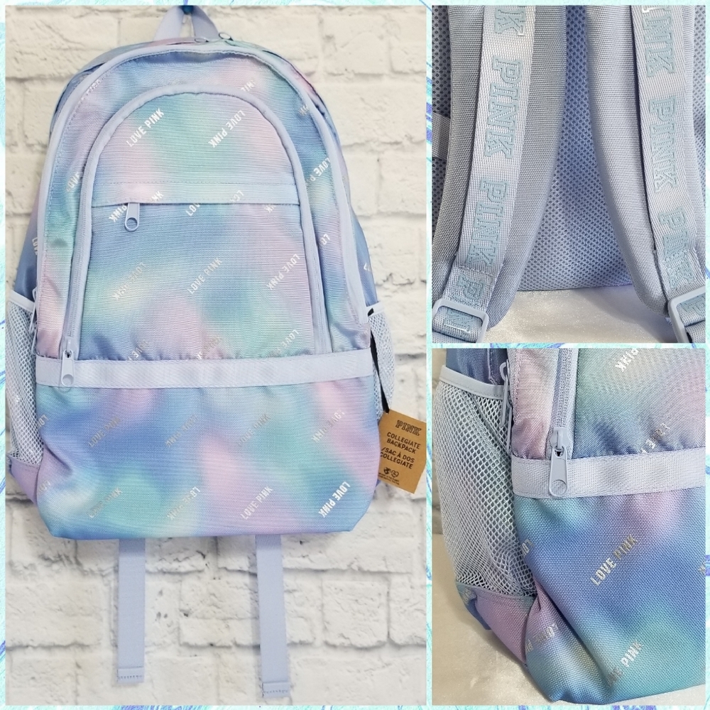 PINK Victoria's Secret Tie Dye Collegiate Backpack Bag Logo Full Size New